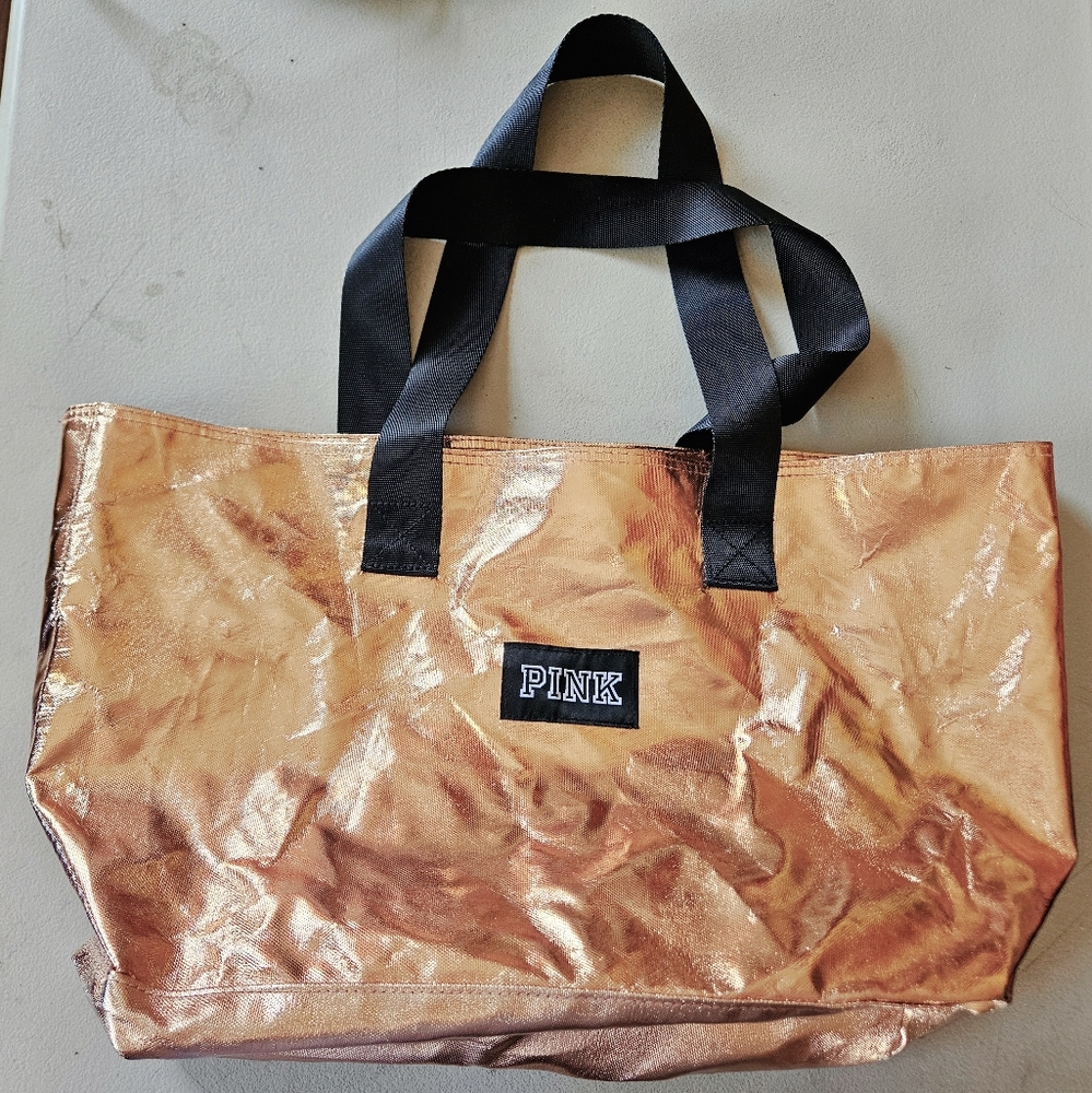 NWT Victoria's Secret PINK Large Tote Bag double handles Purse in Rose gold